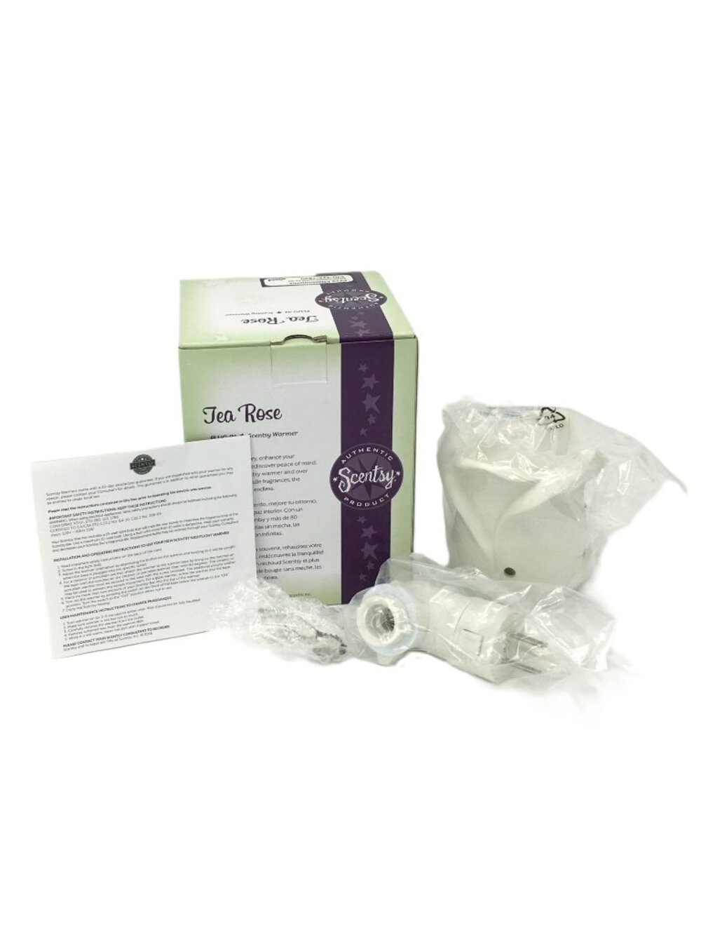 Scentsy Tea Rose Plug-In Wax Warmer White Ceramic NIB Complete with 15W Bulb